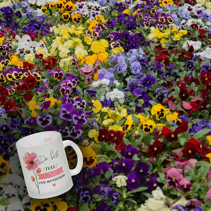 Blume Glas Tasse mit Spruch Du bist toll einzigartig und wunderbar