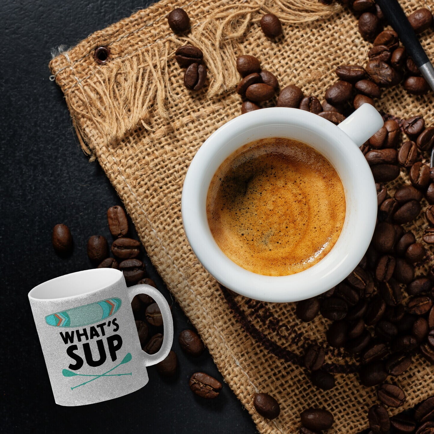 What's sup Glitzer-Kaffeebecher für stand up paddler