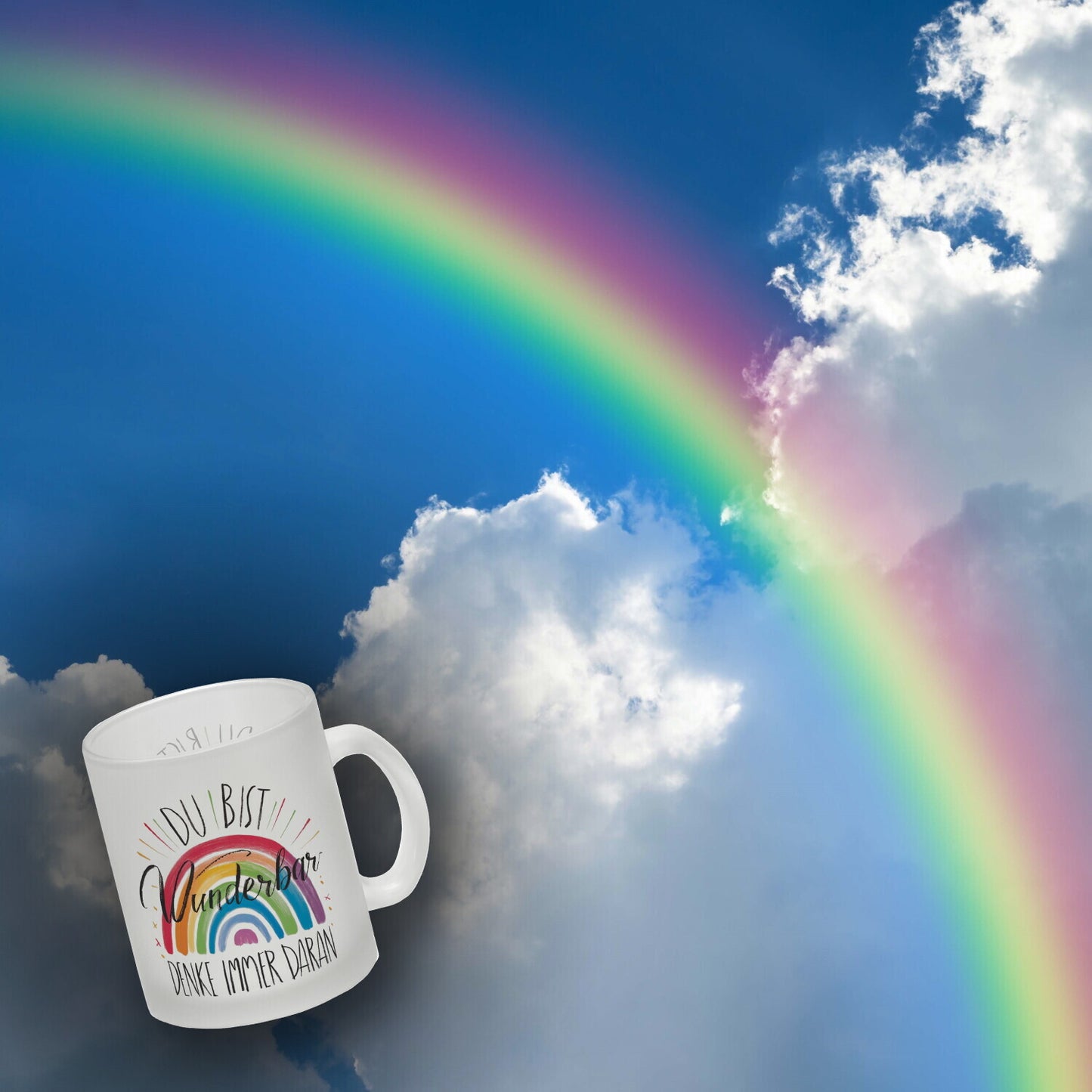 Regenbogen Glas Tasse - Du bist wunderbar