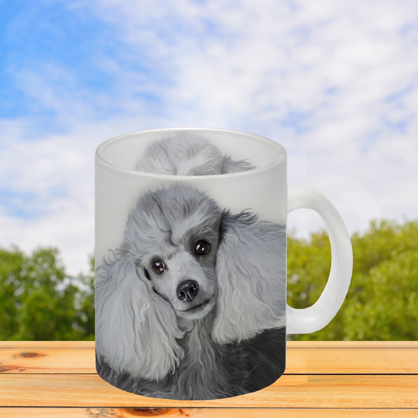 Glas Tasse mit Pudel Motiv