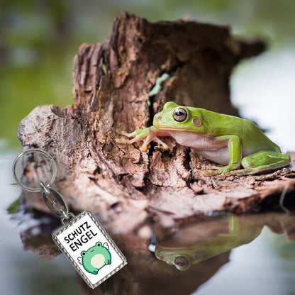 Frosch Schlüsselanhänger mit Bordüre mit Spruch Schutzengel