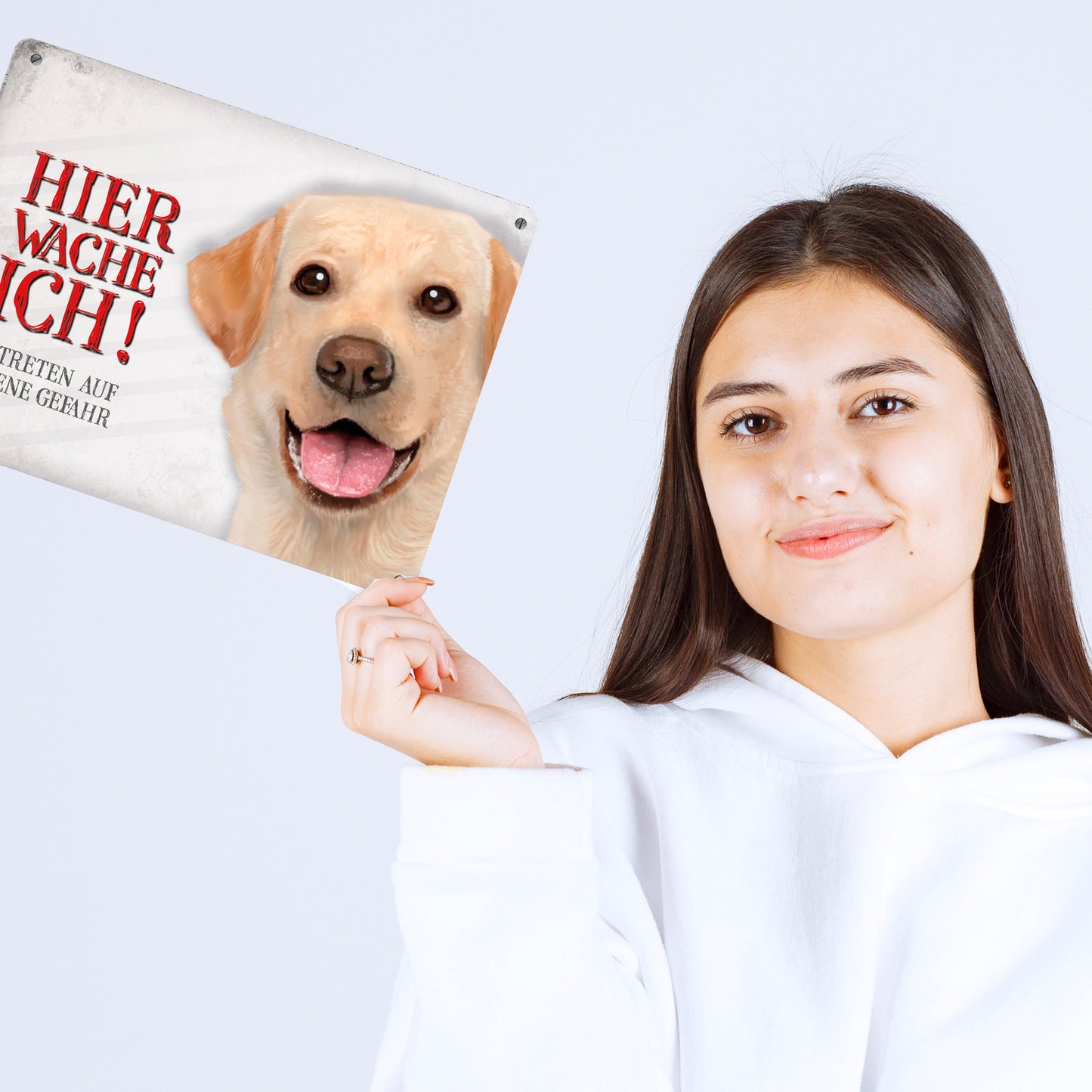 Metallschild XL mit Labrador Motiv und Spruch: Betreten auf eigene Gefahr ...