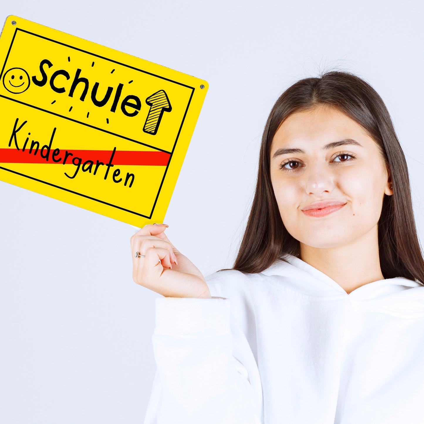 Zur Einschulung Metallschild XL in 21x28 cm mit Spruch Schule - Kindergarten