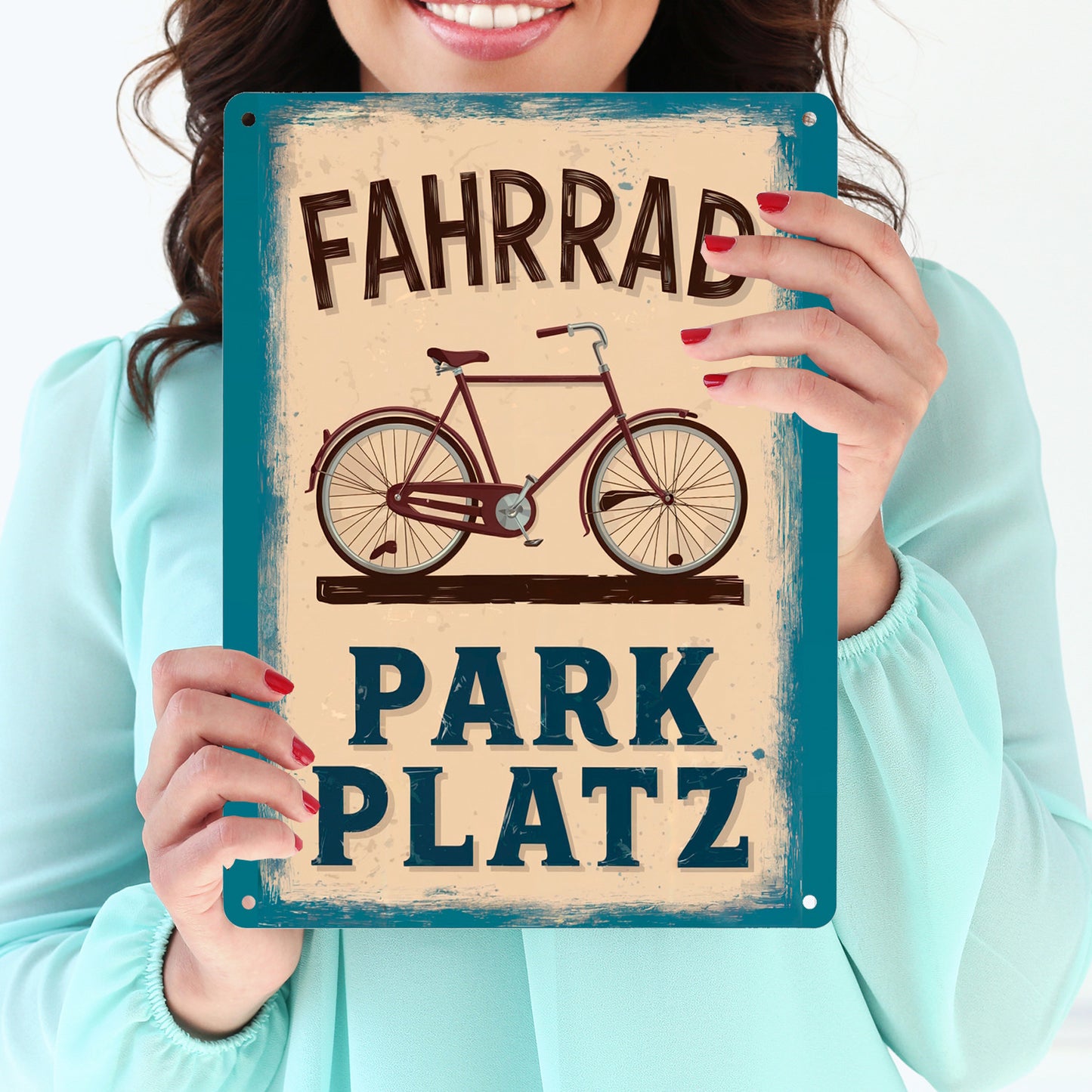 Vintage Fahrrad Parkplatz Metallschild XL in 21x28 cm