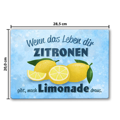 Zitronen Schneidebrett aus Glas mit Spruch mach Limonade draus