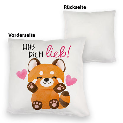 Roter Panda Kuschelkissen mit Spruch Hab dich lieb