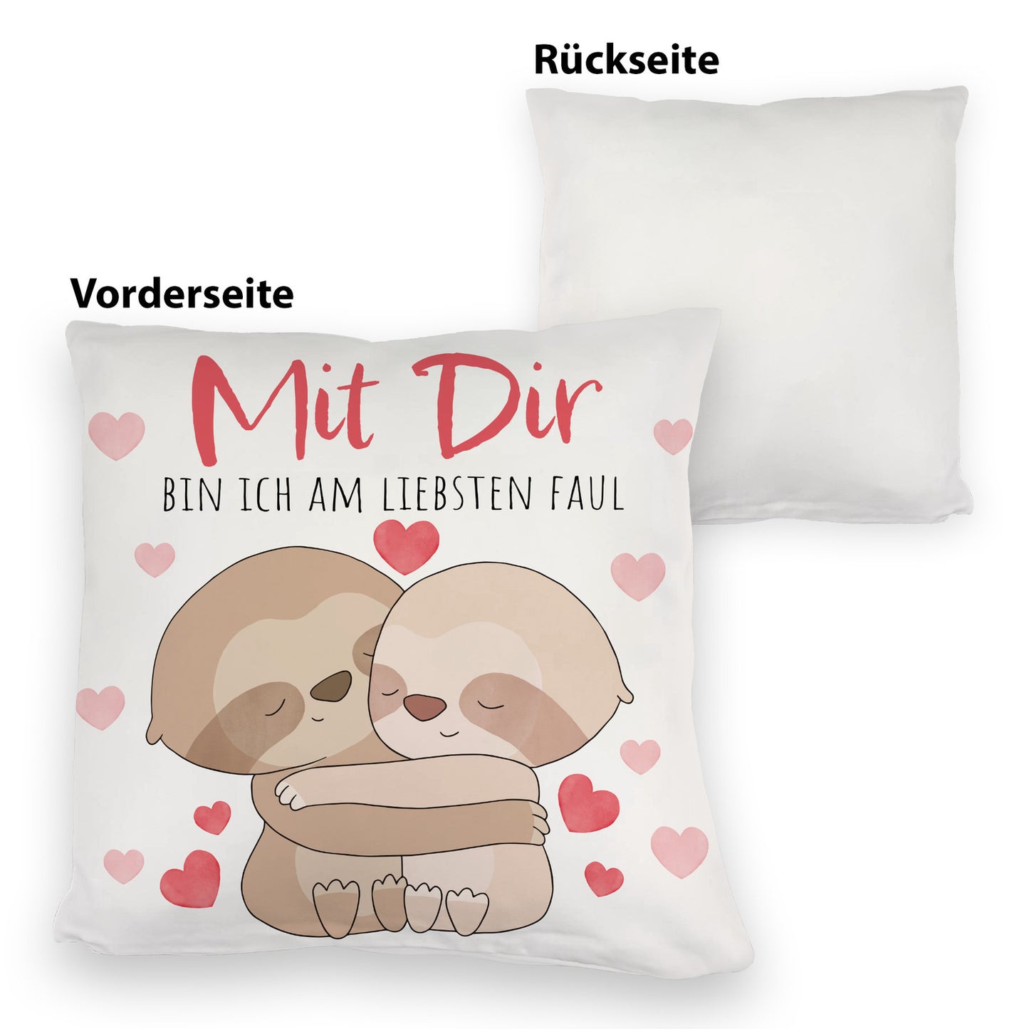 Faultier Paar Kuschelkissen mit Spruch Mit dir bin ich am liebsten faul