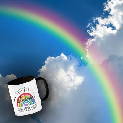 Regenbogen Kaffeebecher in schwarz - Du bist wunderbar