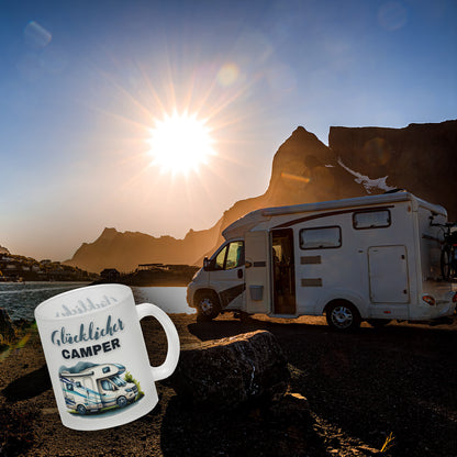 Wohnmobil Glas Tasse mit Spruch Glücklicher Camper