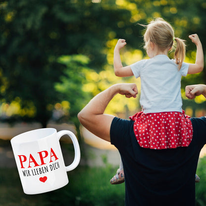 Papa wir lieben dich Kaffeebecher in rot mit Herz