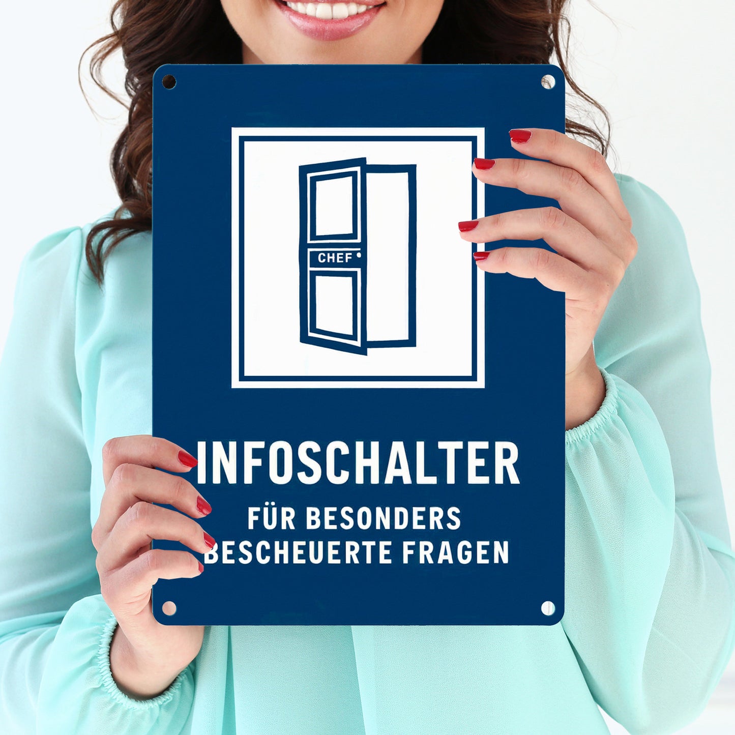 Infoschalter für bescheuerte Fragen Chef - Metallschild in 15x20 cm