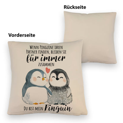 Pinguinpärchen Kissen mit Leinenoptik mit Spruch Du bist mein Pinguin