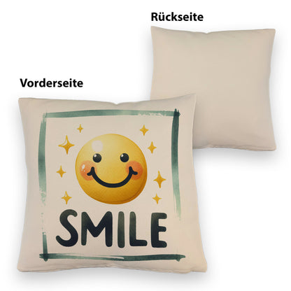 Smile Emoticon Kissen mit Leinenoptik