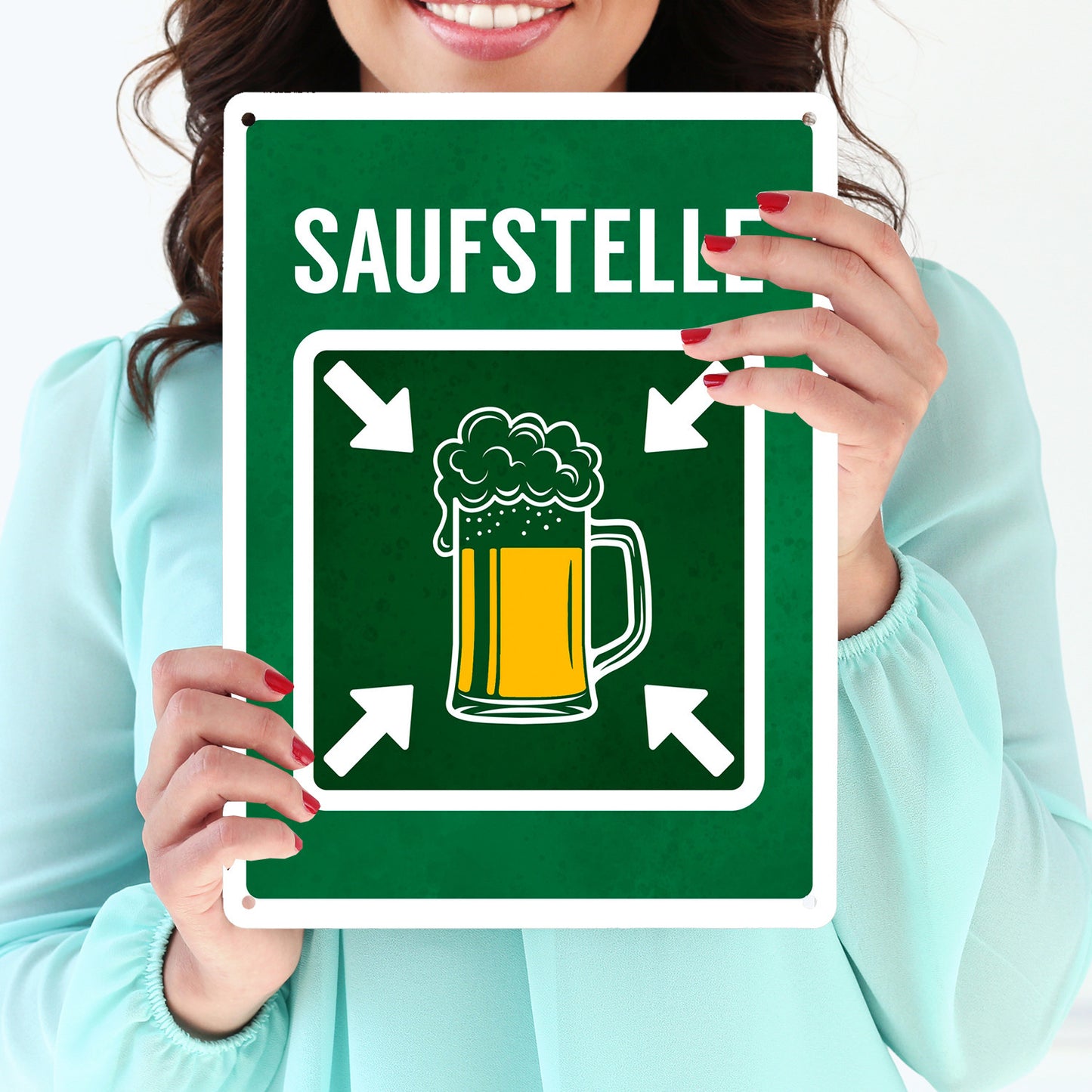 Metallschild XL mit Bier Motiv und Spruch: Saufstelle