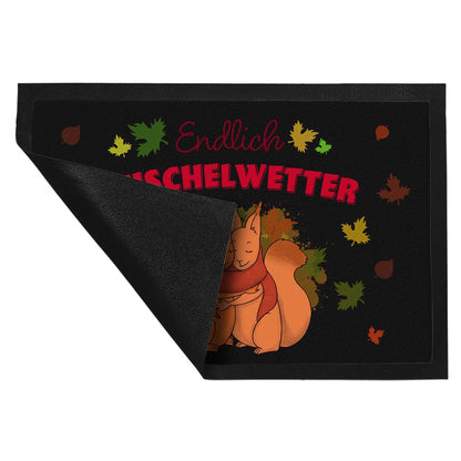 Endlich Kuschelwetter herbstliche Fußmatte XL in 40x60 cm mit Eichhörnchenpaar