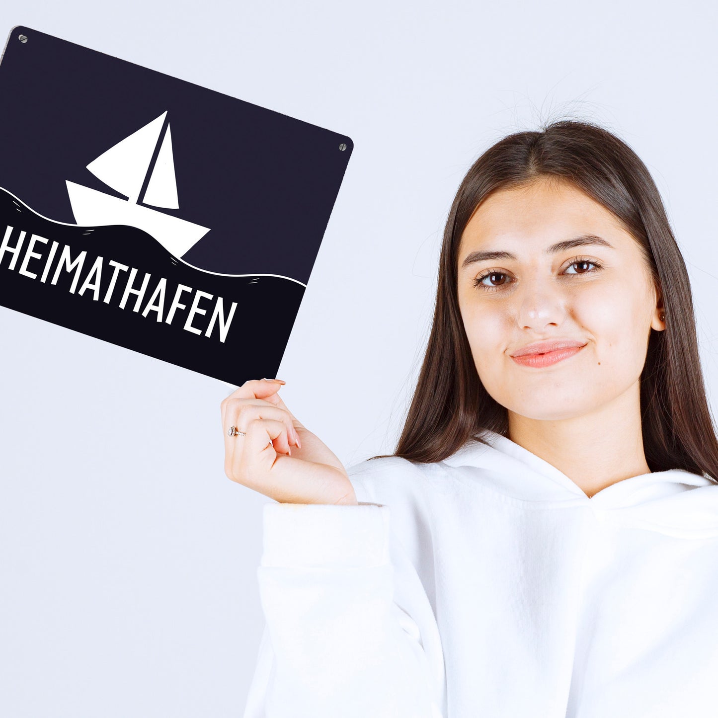 Heimathafen Metallschild mit Schiff und Meeresmotiv