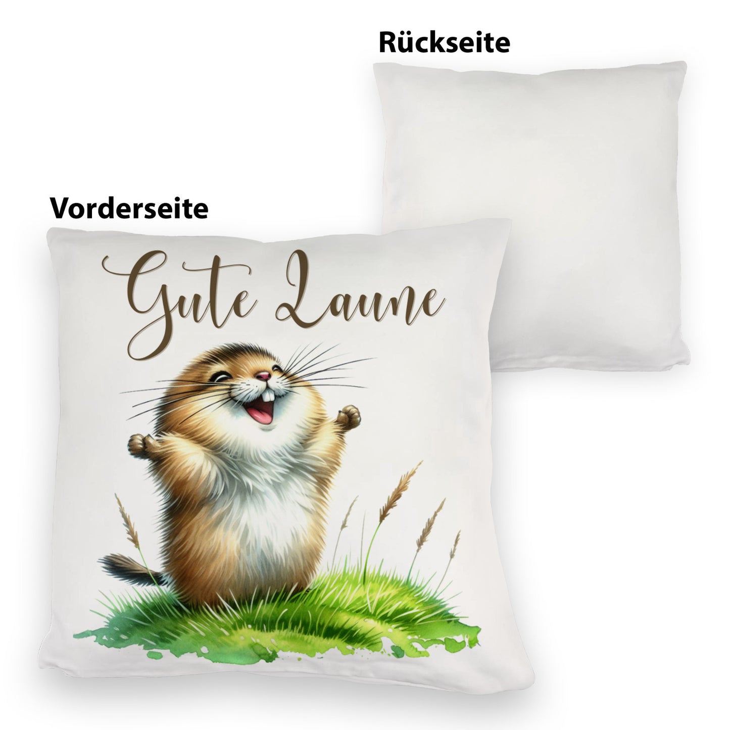 jubelnder Lemming Kuschelkissen mit Spruch Gute Laune