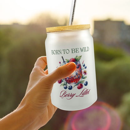 Wild Berry Lillet Trinkglas mit Bambusdeckel mit Spruch Born to be wild Berry Lillet