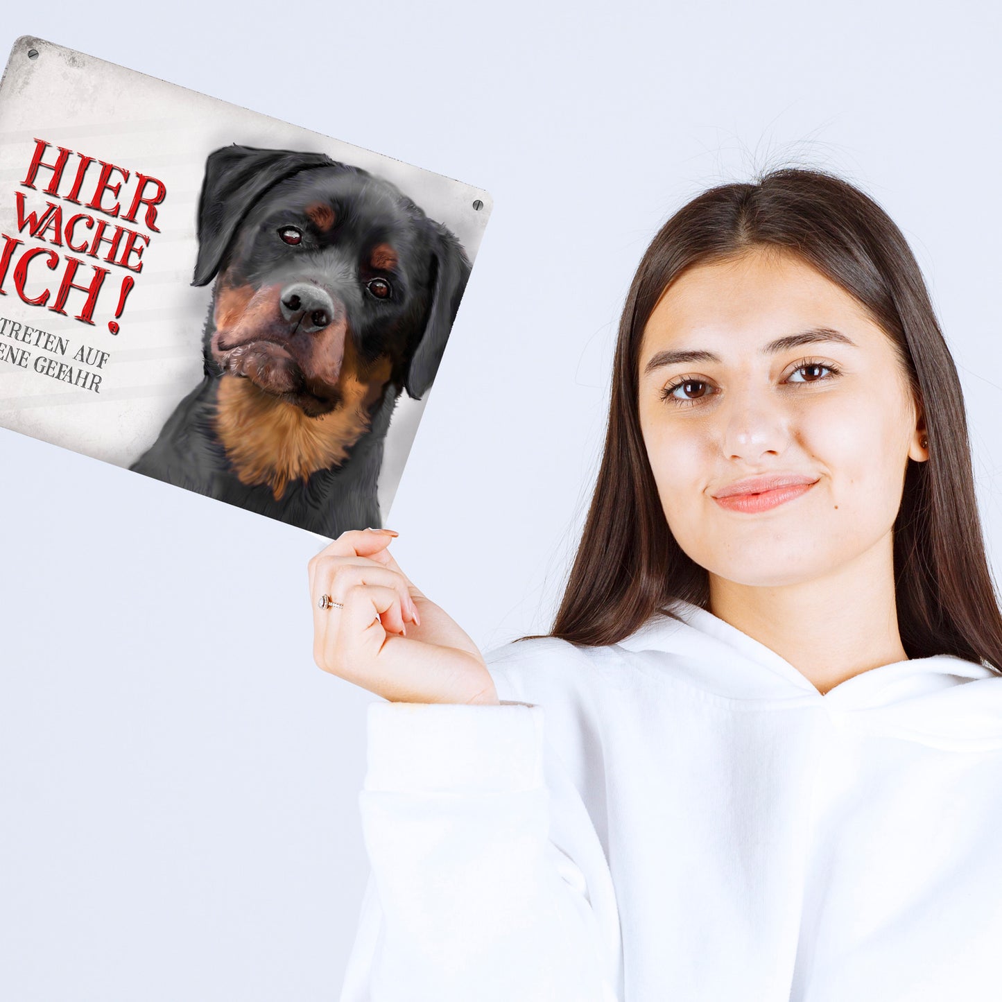 Metallschild XL mit Rottweiler Motiv und Spruch: Betreten auf eigene Gefahr ...