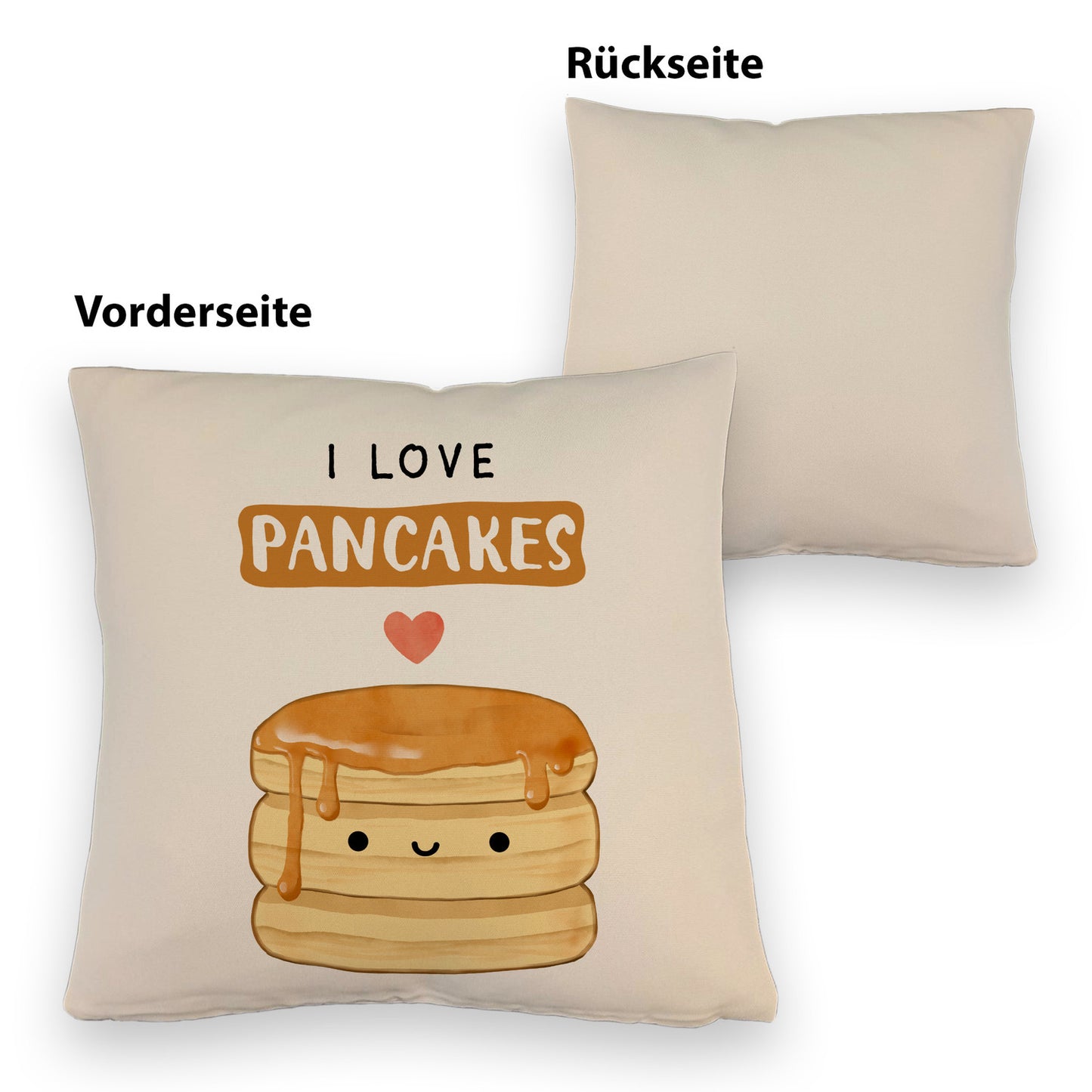 Pancake Kissen mit Leinenoptik mit Spruch I love pancakes