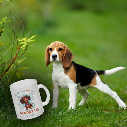 Dackel Glas Tasse mit Spruch Nie zu klein für Großartigkeit