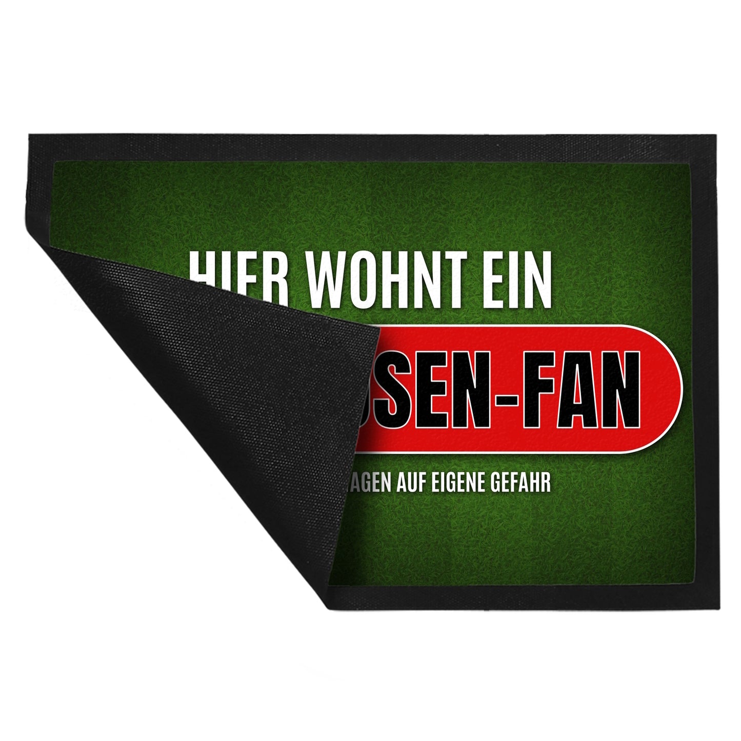 Hier wohnt ein Leverkusen-Fan Fußmatte XL mit Rasen Motiv