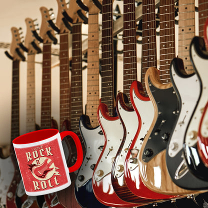 I Love Rock 'n' Roll Kaffeebecher Rot mit Gitarren Motiv