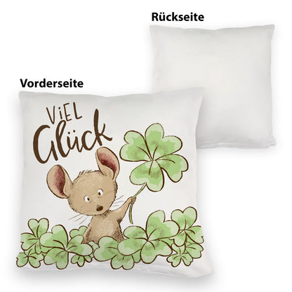 Maus Kuschelkissen mit Spruch Viel Glück