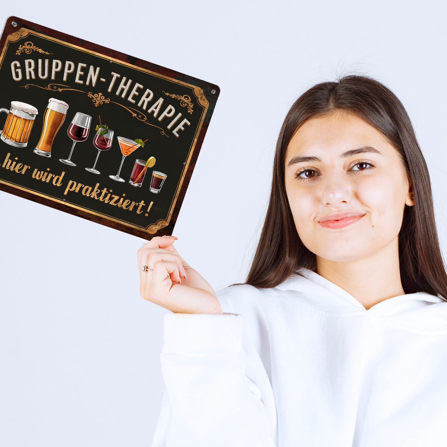 Gruppen-Therapie Alkohol Metallschild XL in 21x28 cm - Hier praktiziert