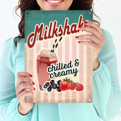 Metallschild XL mit American Diner Classics - Milk Shake Motiv