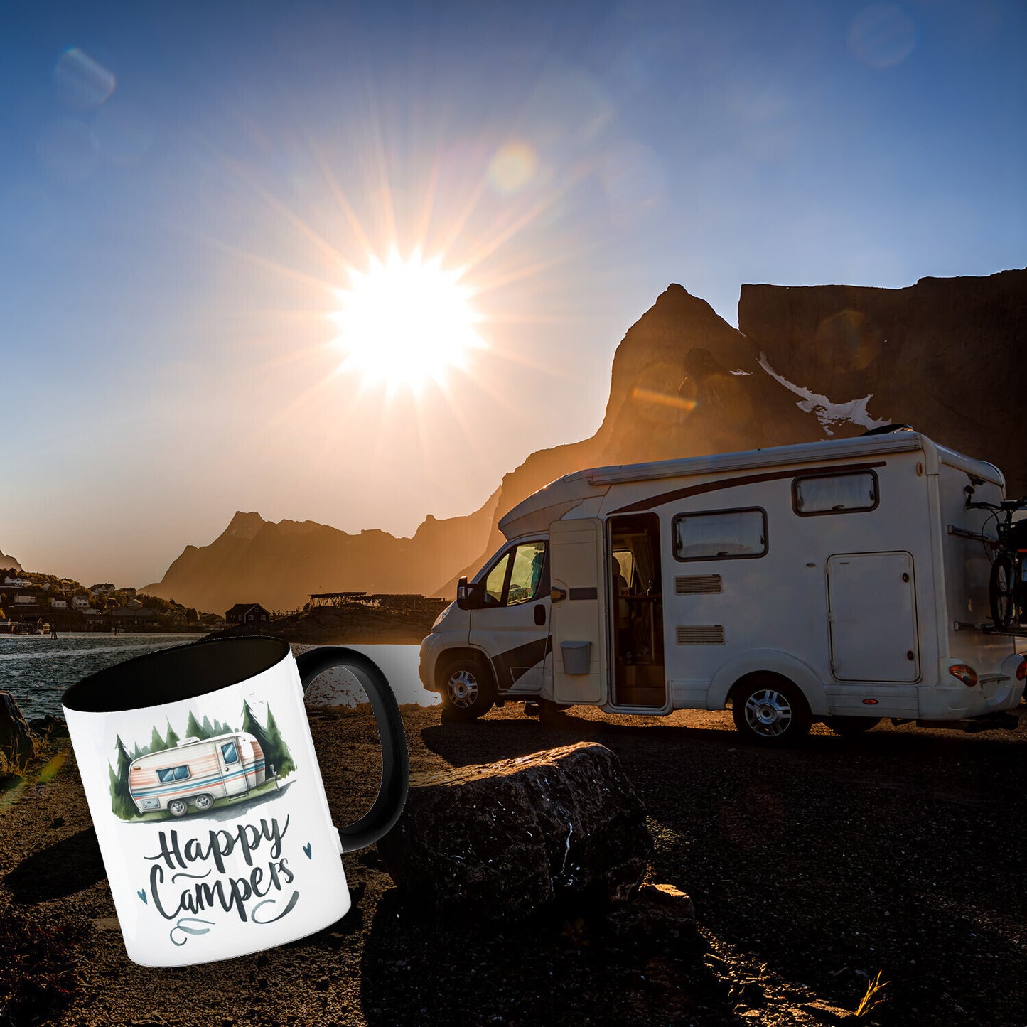 Happy Campers Kaffeebecher in schwarz