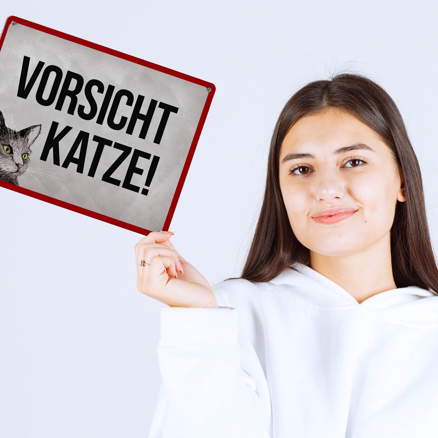 Metallschild XL mit Spruch: Vorsicht Katze