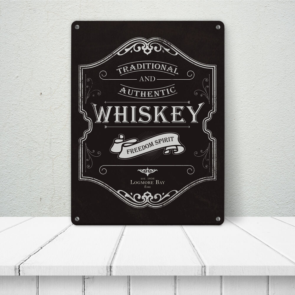 Metallschild XL mit Spruch: Whiskey Logo