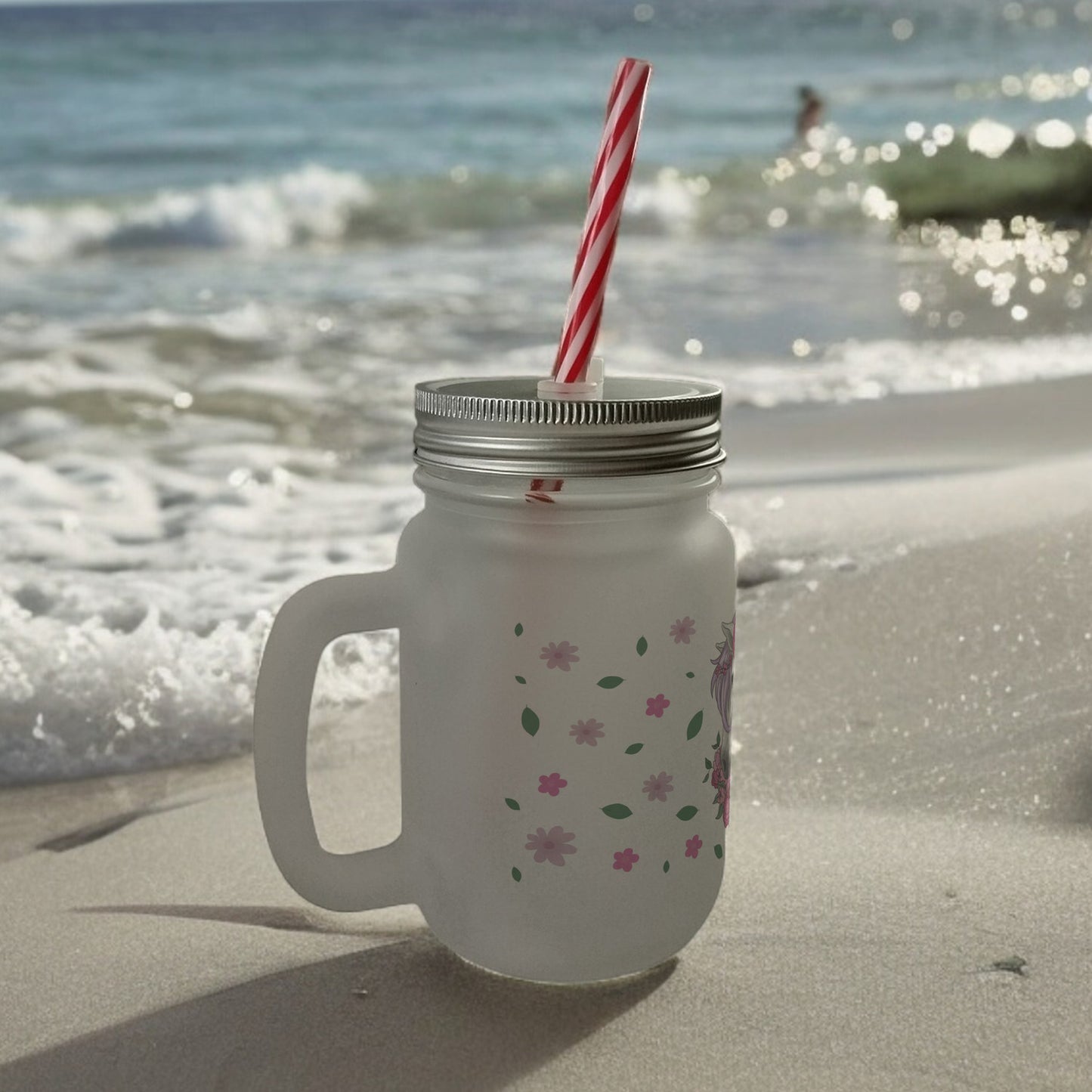 Pferd mit Blumen Mason Jar Henkel Trinkglas mit Deckel