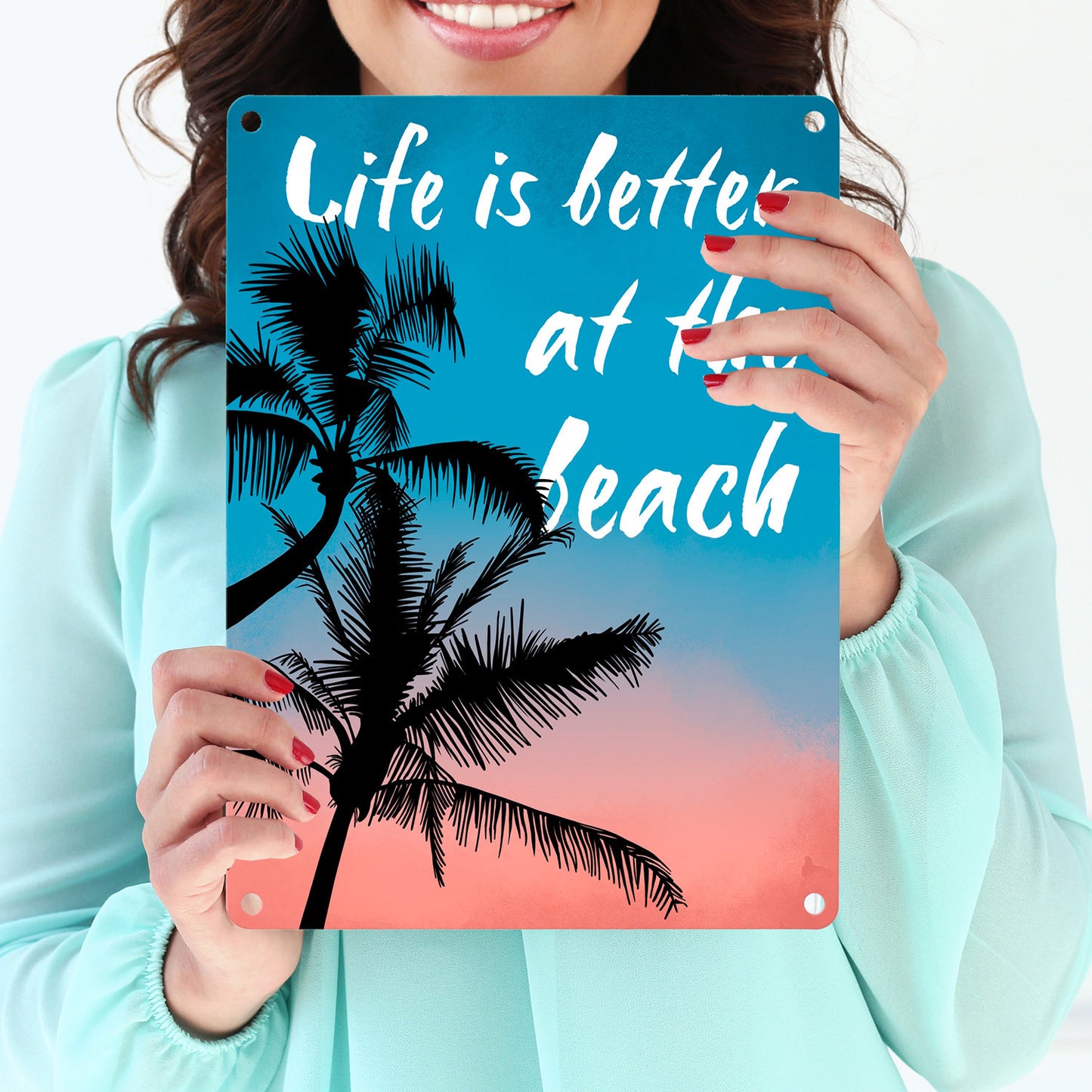 Life is better at the beach Metallschild in 15x20 cm mit Palmenmotiv