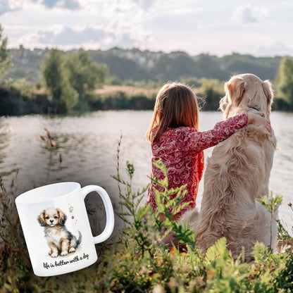 niedlicher Hund Kaffeebecher mit Spruch life is better with a dog