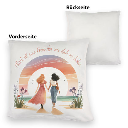 Freundinnen Sonnenuntergang Kuschelkissen mit Spruch Freundin wie dich ist Glück