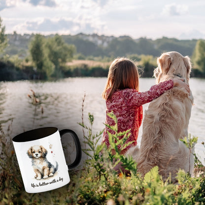 niedlicher Hund Kaffeebecher in schwarz mit Spruch life is better with a dog