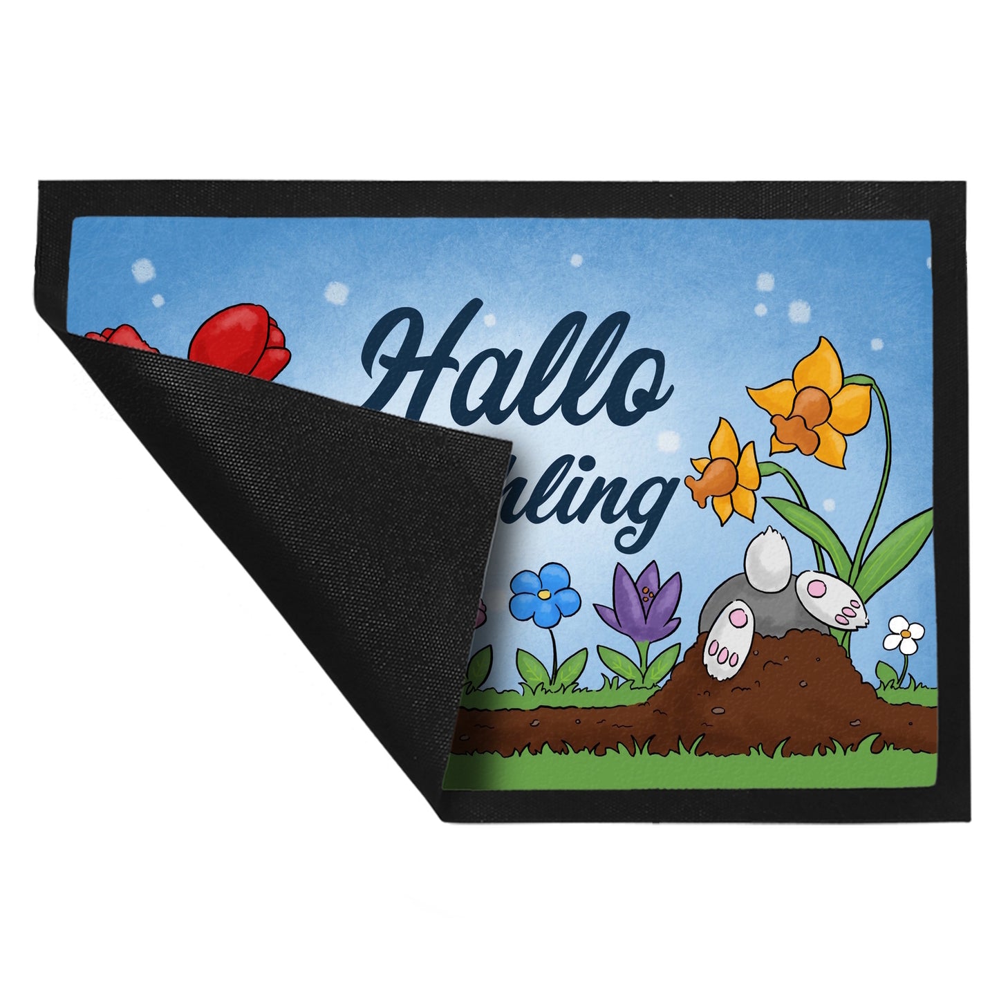 Hallo Frühling Fußmatte XL in 40x60 cm mit süßen Hasen für Ostern