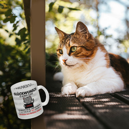 Glückwunsch zur Flucht, Verräter Mittelfinger Glas Tasse mit Katze