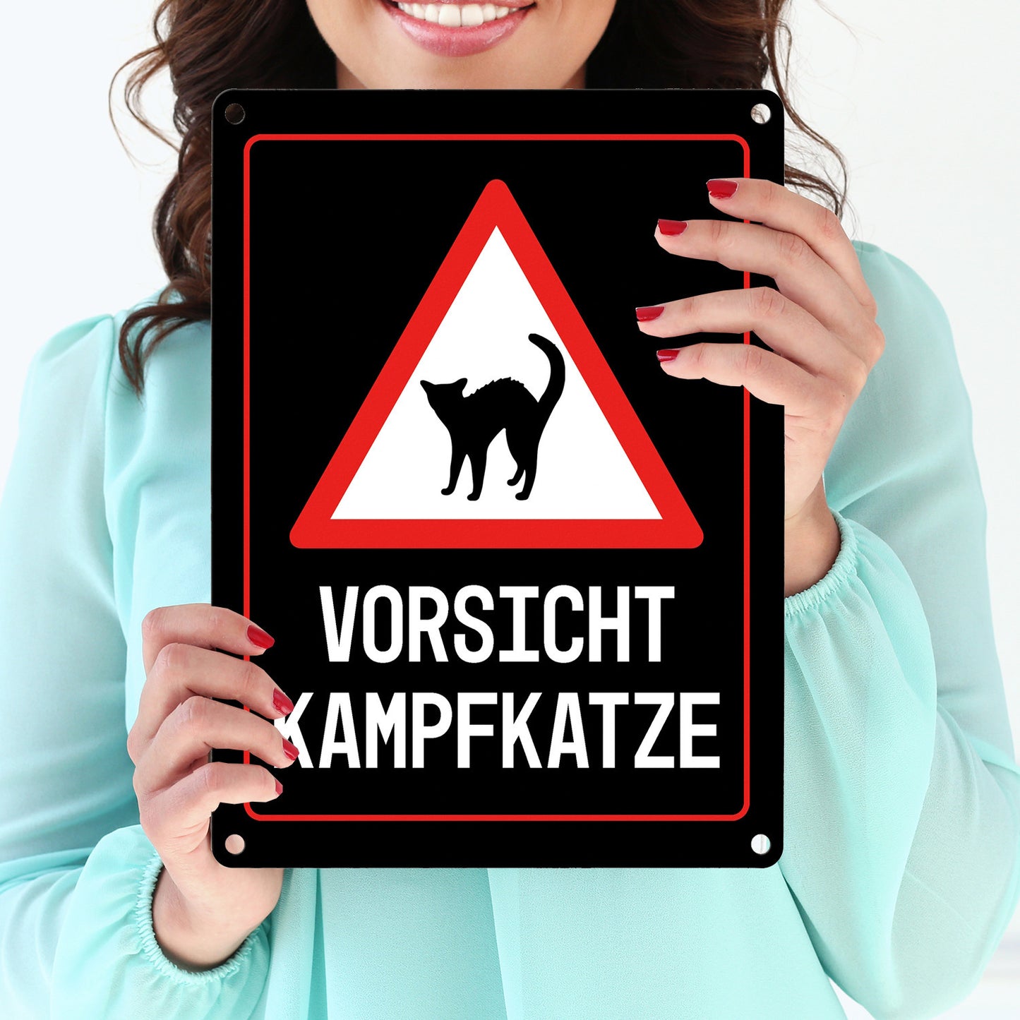 Vorsicht Kampfkatze Warn- und Hinweisschild in Schwarz mit Piktogramm