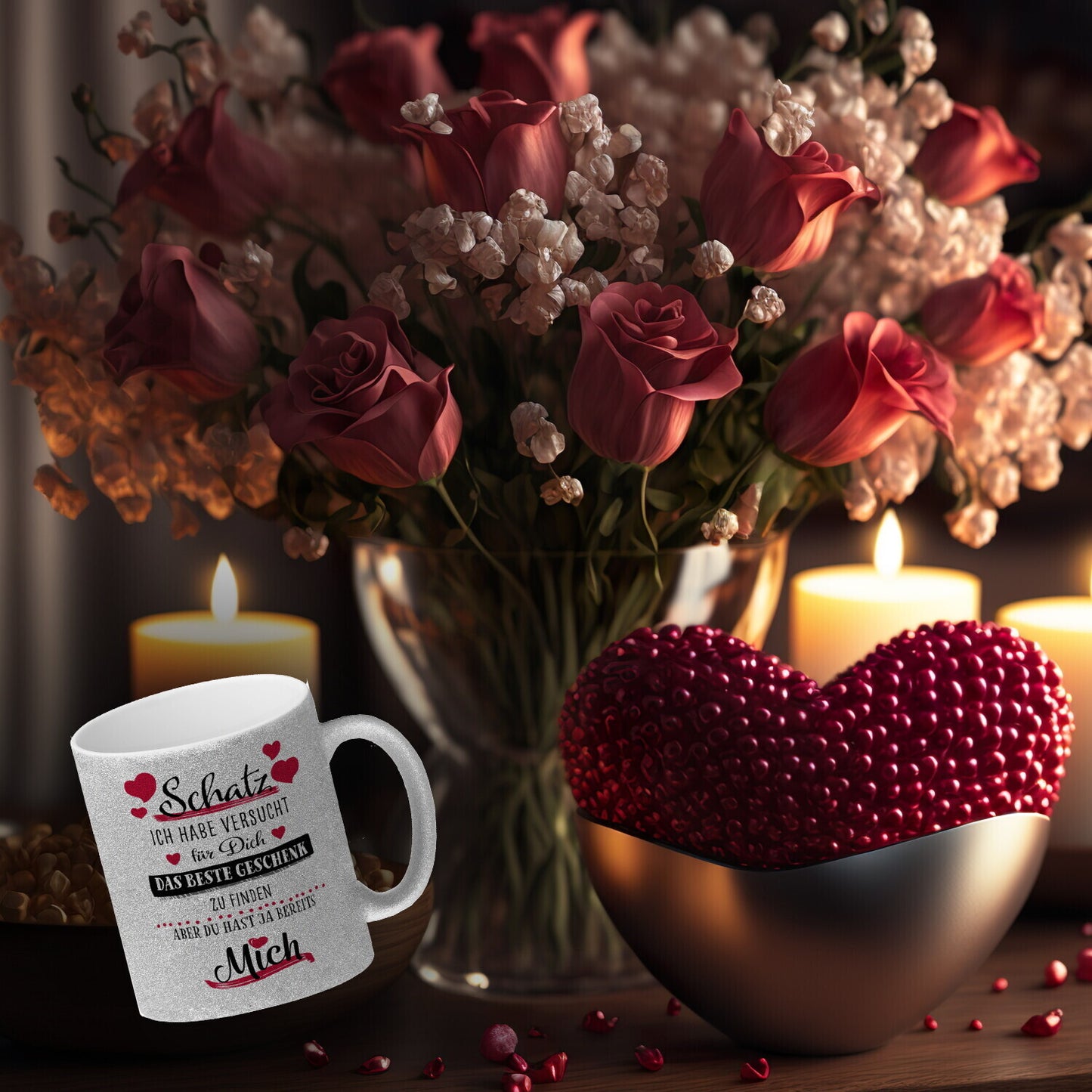 Bestes Geschenk für Schatz zum Valentinstag Glitzer-Kaffeebecher