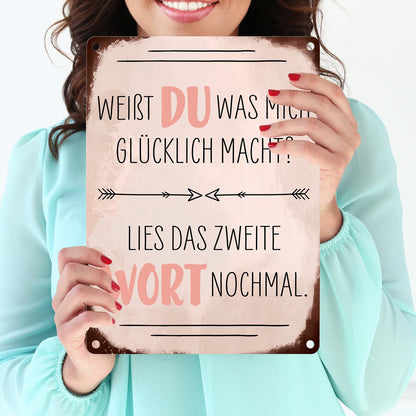 Du machst mich glücklich Metallschild in 15x20 cm mit Spruch zum Valentinstag