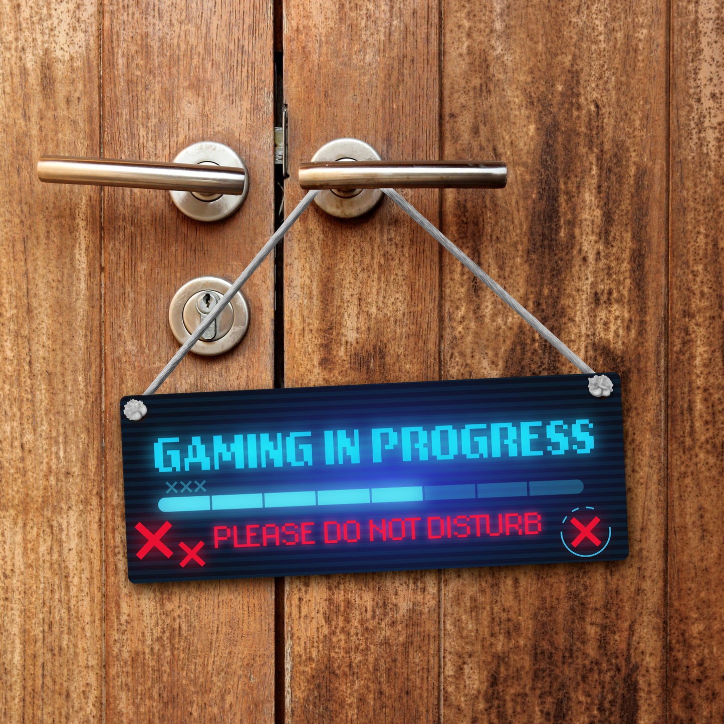 Gaming in progress oder Game Over Wendeschild im Pixel Look