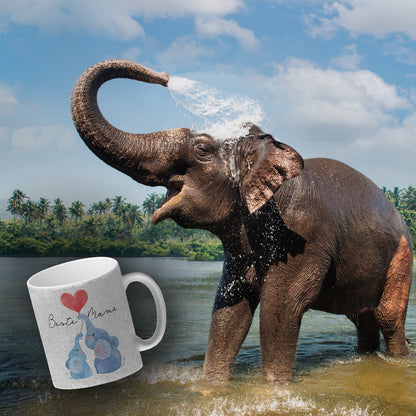 Elefant Mutter und Kind Glitzer-Kaffeebecher mit Spruch Beste Mama