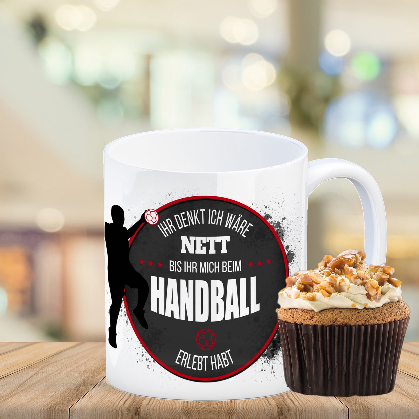 Handlball Kaffeebecher mit Spruch: Ihr denkt ich wäre nett, bis ihr mich beim Handball erlebt habt