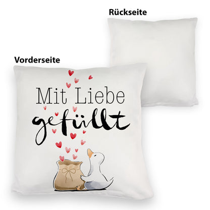 Ente Kuschelkissen mit Spruch Mit Liebe gefüllt