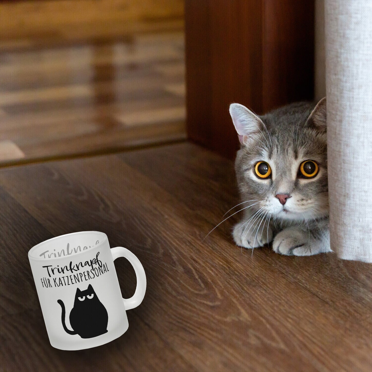 Katze Glas Tasse mit Spruch Trinknapf für Katzenbesitzer