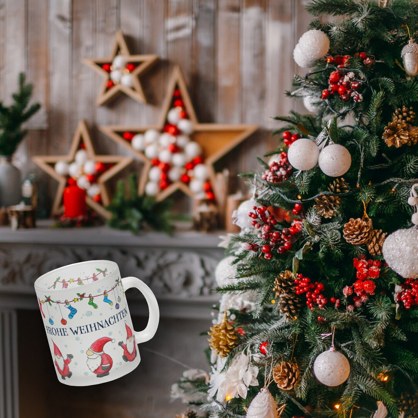 Frohe Weihnachten Glas Tasse mit Weihnachtsmann Motiv