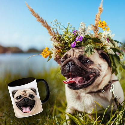 Kaffeebecher Henkel und Innenseite Schwarz mit Mops Motiv